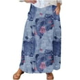thumbnail image 1 of Mrat Asymmetrical Skirt Women's Casual Retro Floral Skirts Linen Elastic Waist Pleated Maxi Skirt with Pockets Plus Size Skirts S-298 Light Blue L, 1 of 5