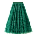 thumbnail image 1 of Mrat Asymmetrical Skirt Women's Solid Color Ruffled Mesh Skirt High Waist Prom Poached Skirt Half-Length Skirt Asymmetrical Skirt S-159 Army-Green M, 1 of 7