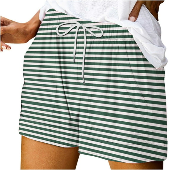 Mrat Athletic Shorts Ladies Women's Summer Printed Pocket Bandage Shorts Casual Pants Scrub Pants for Women Jogger Style S-422 Green XXL