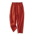 thumbnail image 1 of Mrat Barrel Trousers Women Women's Solid Color Elastic High Waisted Cropped Pants Cotton and Linen Casual Slim Workwear Pants for Women S-567 Red-A XL, 1 of 6