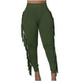 thumbnail image 1 of Mrat Baseball Pants Full Length Pants Women's Tight Solid Color Fringed Bandage Trousers Comfy Trousers with Pockets Army Green XL, 1 of 8