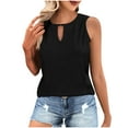 thumbnail image 1 of Mrat Basic Tank Tops Women's Solid Sleeveless Round Neck Camisoles Hollow Out Tube Pleated Tops Blouse Shapewear Tank Tops for Women S-45 Black S, 1 of 4