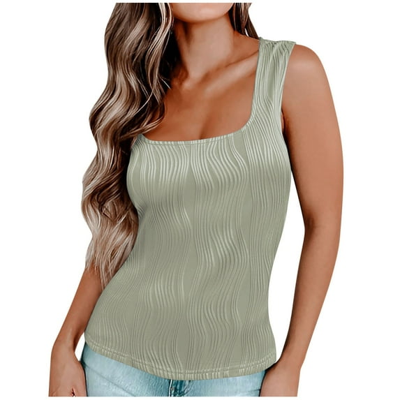 Mrat Basic Tank Tops Womens Summer Squeresd Neck Tank Tops Casual Textured Basic Tops Sleeveless Shirts Basic Tank Tops for Women S-383 Gray M