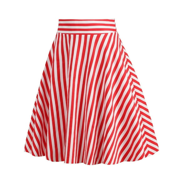 Mrat Beach Skirts Women's Vintage High Waist A-Line Skirt Flared Midi Skirt Beach Skirts S-118 Red-A L