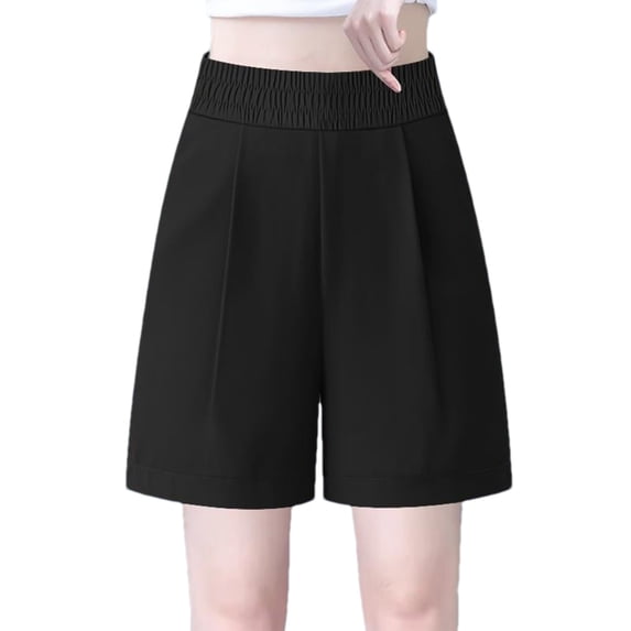 Mrat Bermuda Shorts Women Beach Shorts Women High Waisted Solid Color Elastic Shorts Breathable Loose Wide Leg Short Office Pants S-95 Black L