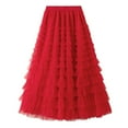 thumbnail image 1 of Mrat Big Hem Skirts Women's Solid Color Ruffled Mesh Skirt High Waist Prom Poached Skirt Half-Length Skirt Skirts for Women S-159 Red-A M, 1 of 7