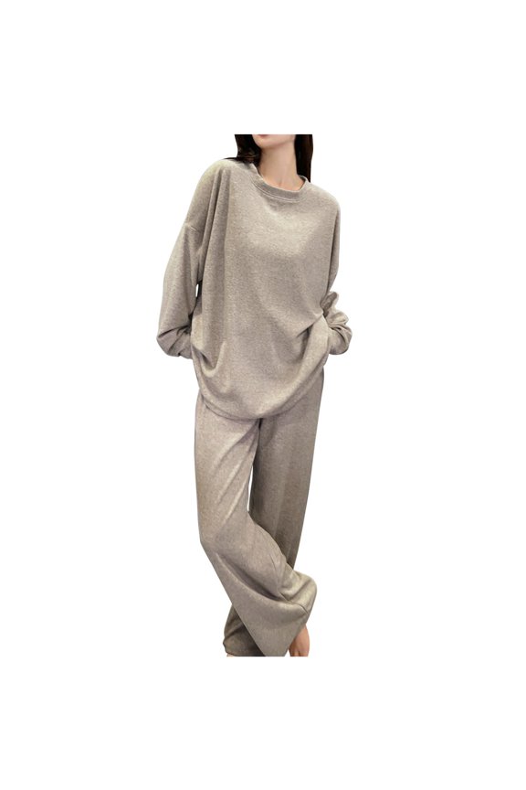Biker Sets Two Piece Outfits Women's Solid Color Loose Oversized Two-Piece Set Casual Home Outfit Set Oufits S-492 Coffee XL