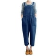 thumbnail image 1 of Mrat Black Overalls Women Sleeveless Dungarees Loose Cotton Linen Long Overallls Party Jumpsuit Women's Sweatpants S-1 Dark Blue M, 1 of 7