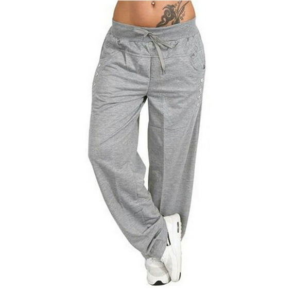 Mrat Black Sweatpants Women Full Length Pants Ladies Spring Wide Leg Yoga Sports Loose Casual Long Pants Trousers Cargo Pants with Pockets Gray L