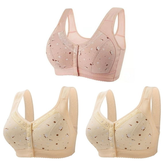 Mrat Bra Wireless Bras for Older Women 2024 Front Close Button Cotton Bras Full Support Wide Back Wireless Bras S-15 Pink-A 4XL