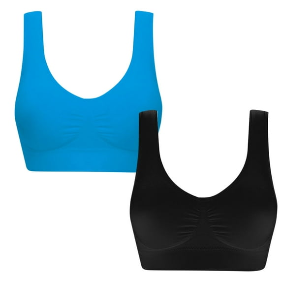 Mrat Bralettes for Women Padded 2 Pack Women's Wireless Bra, Comfort Sleepwear Lingerie Tops Wirefree Bra for Women Plus Size Ladies Athletic Bras S-139 Dark Blue 6XL