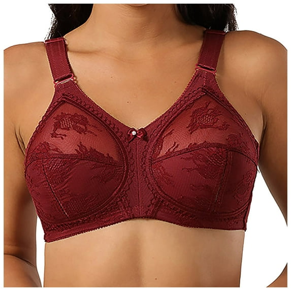 Mrat Bralettes for Women Comfy T-Shirt Adjustable Bra, Wireless Sheer Bra, Full Cover Bras for Women High Support Everyday Lace Bras S-3 Red-A 105C