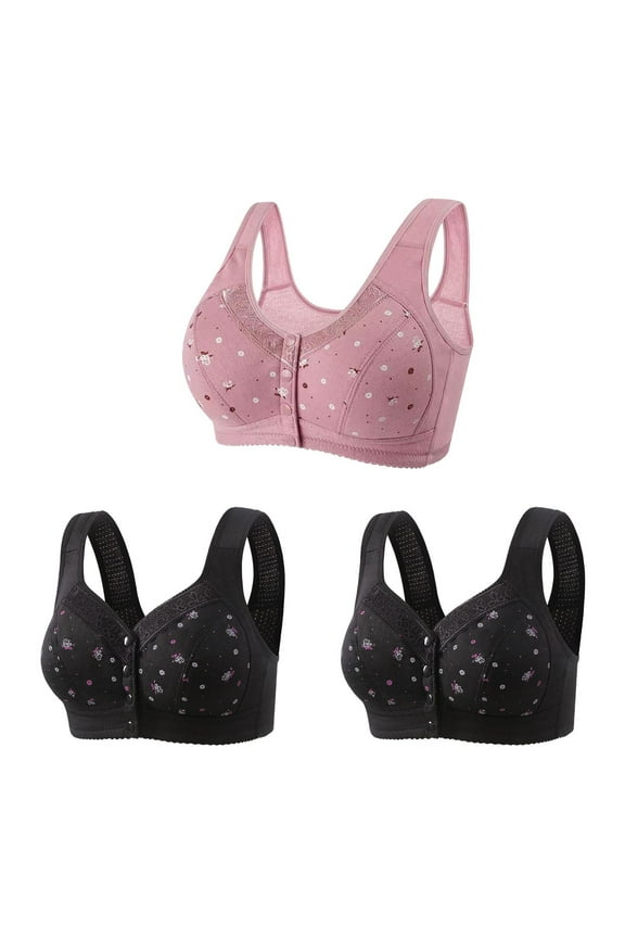 Bras for Women Adjustable Straps 3pc Front Snaps Full Cover Bras for Women Comfortable Button Close Sports Bras Breathable Everyday Bras Underwear S-210 Hot Pink-A 3XL