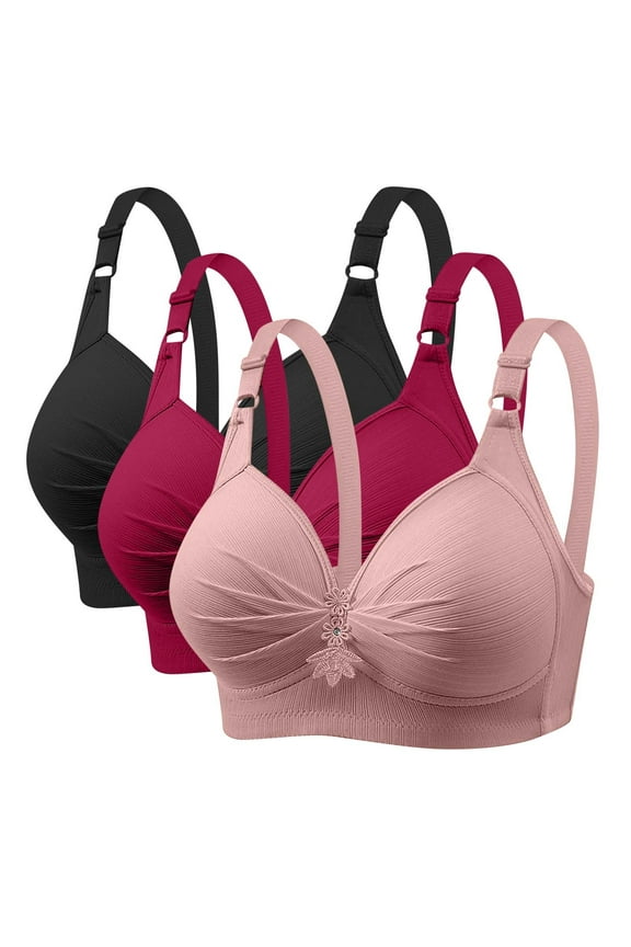 Bras for Women No Wire Bras for Women No Underwire Full Cover Bras Adjustable Strap Sport Bras Plus Size Gathering Everyday Underwear Bra S-31 Multicolor M