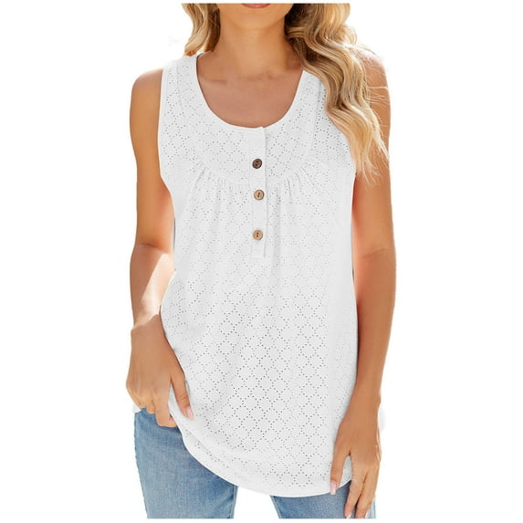 Mrat Built In Bra Tank Tops Fashion Women's Casual Comfortable Solid Round-Neck Sleeveless Button Tops Blouse T-Shirt Built In Bra Tank Tops for Women S-313 White XXL