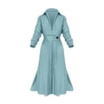thumbnail image 1 of Mrat Bussiness Dress Women Long Sleeve Lapel Collar Long Shirt Dress Loose V-Neck Dress Button Belt Waist Dress with Pockets S-87 Sky Blue M, 1 of 5