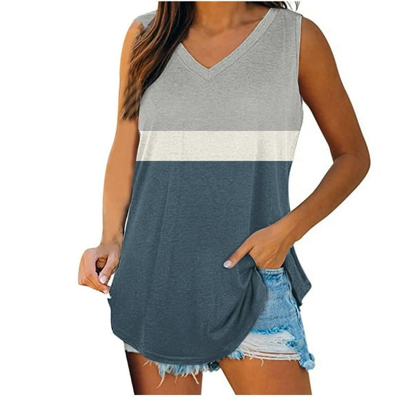 Mrat Camisole Tops Women Built In Bra Womens Tank Tops V-Neck Basic Casual Flowy Summer Sleeveless T-Shirt Looseting Tank Tops for Women S-152 Gray XXL