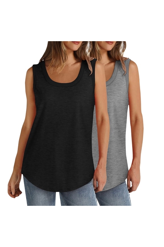 Camisole Tops for Women 2 Pack Womens Tank Tops Loose Sleeveless Tops Cami Scoop Neck Curved Hem Tops S-294 Black S
