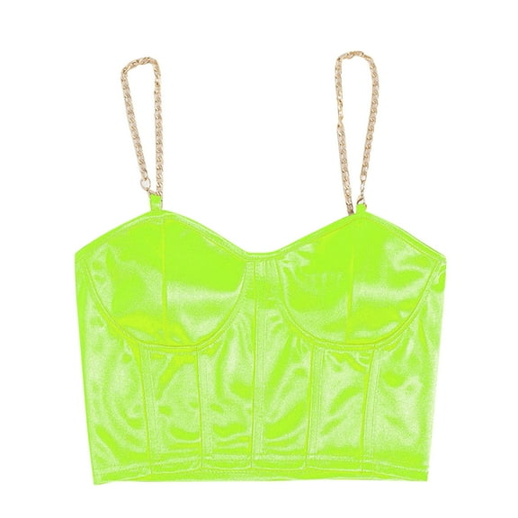 Mrat Camisoles with Built In Bra Fashion Women's Casual V-Neck Sleeveless Solid Chain Tops Blouse Camisoles Slim Cami S-144 Green M