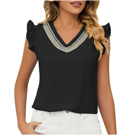 Mrat Camisoles with Built In Bra Women's Fashion V-Neck Easter Solid Color Loose Tops Blouse Sleeveless Shelf Bra Tank Tops for Women S-406 Black XL