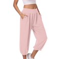 thumbnail image 1 of Mrat Capris Joggers for Women Stretchy Athletic Pants High Waisted Workout Cropped Pants Loose Casual Capris Trousers S-36 Pink-A XL, 1 of 9