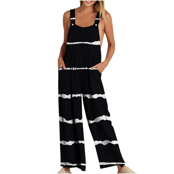 Mrat Capris Jumpsuits Womens Trendy Summer Casual Sleeveless Suspender Jumpsuit Ladies Jogger Pants S-173 Black S