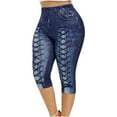 thumbnail image 1 of Mrat Capris for Women Women's Gentle Large Digital Printed Denim Sports Leggings Yoga Pants Slim Leg Capris Womens Chino Pants S-96 Dark Blue 4XL, 1 of 5
