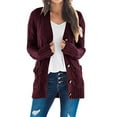 thumbnail image 1 of Mrat Cardigan Sweaters Women V-Neck Long Sleeve Pocket Cable Knit Sweater Open Front Cardigans Button Ladies Fall Winter Casual Loose Knitted Sweater Coat Outerwear Wine XXL, 1 of 6
