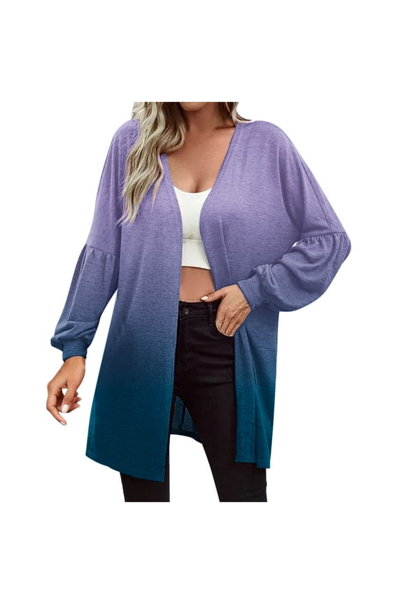 Cardigan for Women Print Loose Long Sleeve Sheer Cardigans for Women Summer Half Sleeve Shawl Cardigan Fall Draped Cardigan Draped Open Front Cardigan Cardigan Coat Blouse Purple L