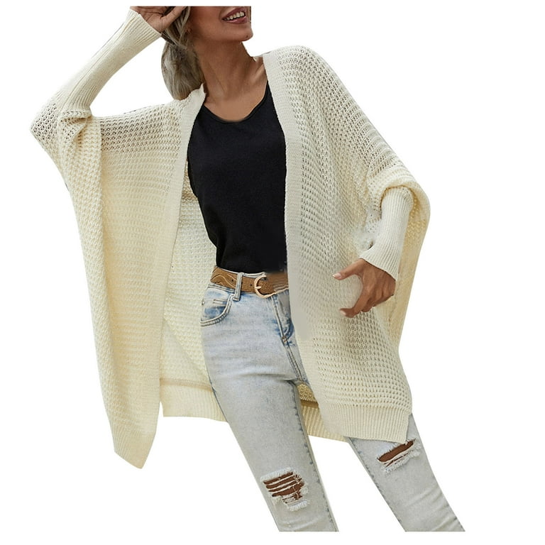 Mrat Cardigan for Women Round Neck Knitted Cardigan Chunky Cardigan Beach  Cover Ups Blouse Fall Draped Cardigan Loose Color Sweater Cotton Tunic Tops