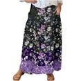 thumbnail image 1 of Mrat Cargo Skirt Women's Casual Retro Floral Skirts Linen Elastic Waist Pleated Maxi Skirt with Pockets Plus Size Skirts S-193 Multicolor XXL, 1 of 5