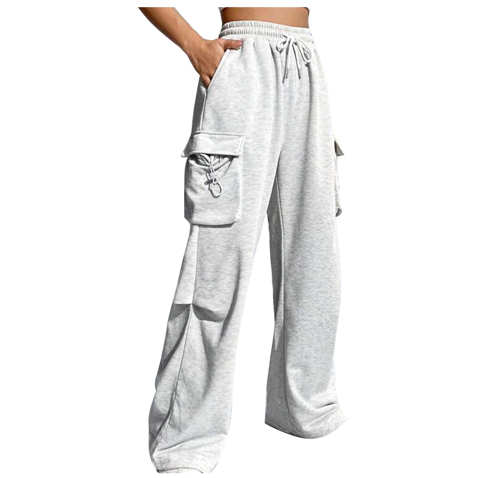 Mrat Cargo Sweatpants for Women Wide Leg Long Pant Extra Long Pants Plus  Size Cargo Pants Comfy Loose Sweatpants High Waist Athletic Pant Workout  Joggers Pant Gray S 