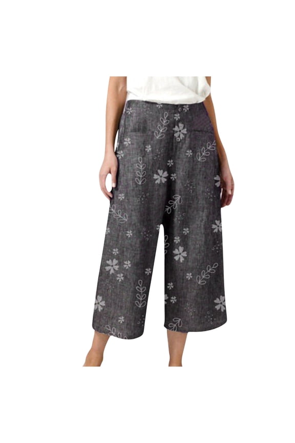 Casual High Waisted Trousers Capris Ladies Summer Casual Floral Printed High Waist Straight Cropped Pants Women's Knit Jegging