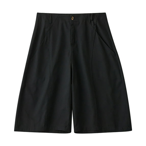 Mrat Casual Pants Straight Leg Women's Summer Printed Five Points Large Size Cotton Linen Pants Casual Pants Shorts Women Athletic Pants S-127 Black XL