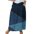 thumbnail image 1 of Mrat Casual Skirt Women's Casual Retro Floral Skirts Linen Elastic Waist Pleated Maxi Skirt with Pockets Plus Size Skirts S-277 Blue M, 1 of 5