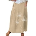 thumbnail image 1 of Mrat Casual Skirts for Women Women's Casual Retro Floral Skirts Linen Elastic Waist Pleated Maxi Skirt with Pockets Plus Size Skirts S-239 Khaki 4XL, 1 of 5