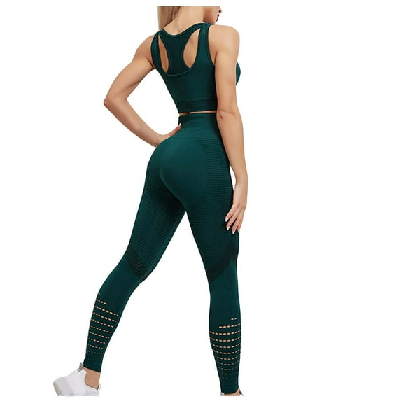 Mrat Casual Workout Sets Two Piece Outfits for Women Cropped Tank Tops High Waist Leggings Active Wear Yoga Suit Sportswear Jogger Outfit Set S-2 Green XL