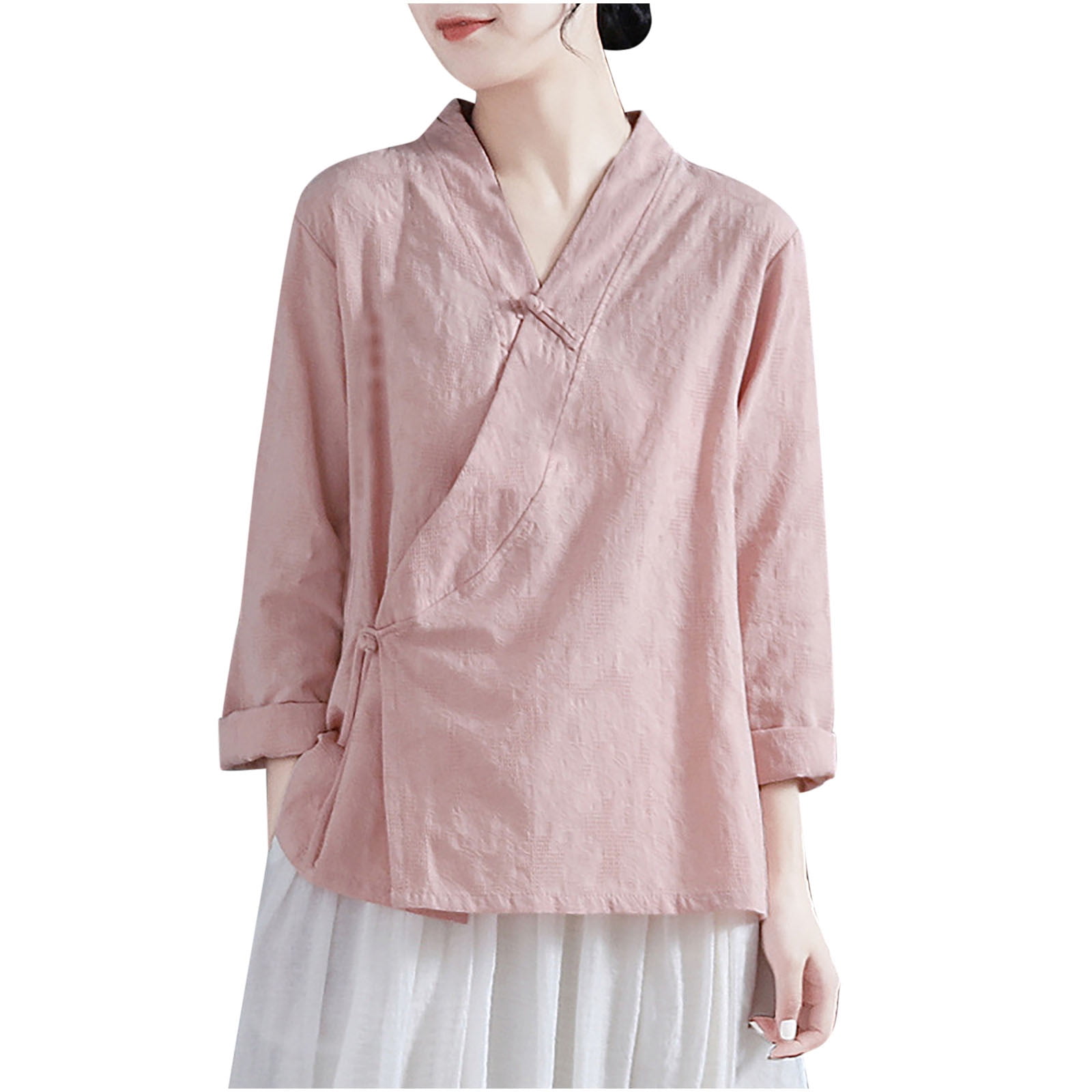 Men's Loose-Fit Cotton Linen V-Neck Button Down Shirt | Long Sleeve Casual Top - View #6