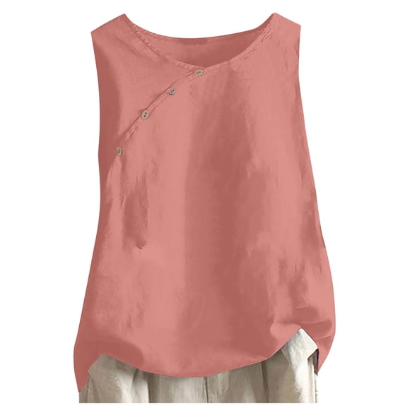 Mrat Classic Tank Tops Fashion Women's Casual Sleeveless Button Round Neck Solid Tops Button Tank Tops Sleeveless T-Shirts S-385 Pink-A L