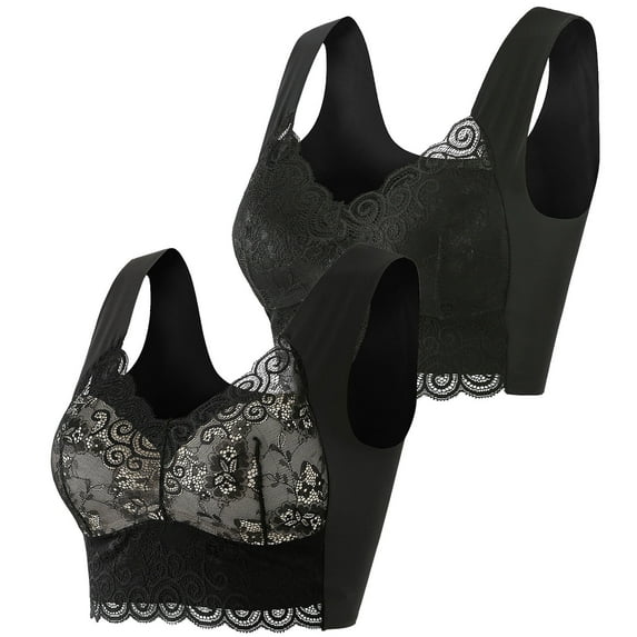 Mrat Bras for Large Breasts Womens Lace Beauty Back Solid Built in Tank Tops Lace V Neck Criss Cross Back Bralette Bras for Large Breasts Strap Wrap Plus Size Bra Underwear Black 2XL