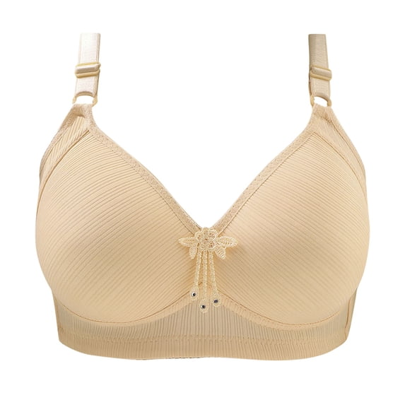 Mrat Bras for Women Underwire Comfortable Lace Breathable T Back Bras Plus Size Bandeau Bras Workout Bra Underwear Beige_F M