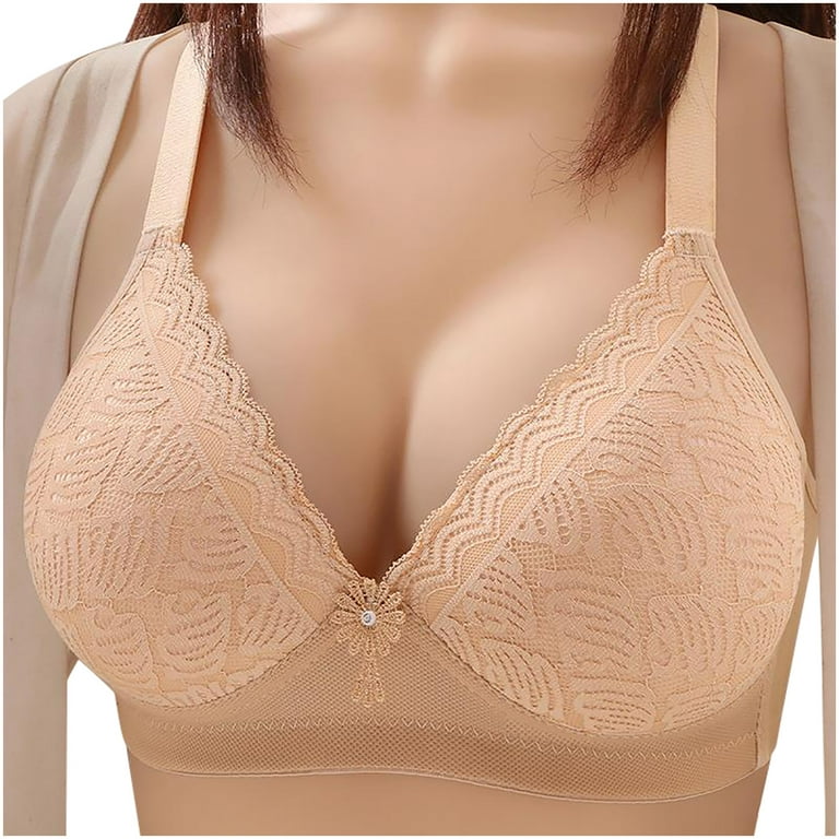 Mrat Clearance Cotton Bras for Women Clearance Fixed Cup Comfortable Small  Chest Gathered Lace Without Underwire Bra Nursing Sleep Bra L_21 Khaki XL