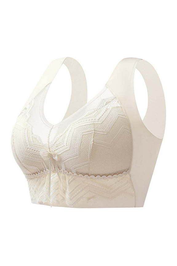Mrat Front Close Bras for Women Womens Embroidered Glossy Comfortable Breathable Bra Underwear No Underwire Copper Bracelet for Women Arthritis L_17 Beige 40