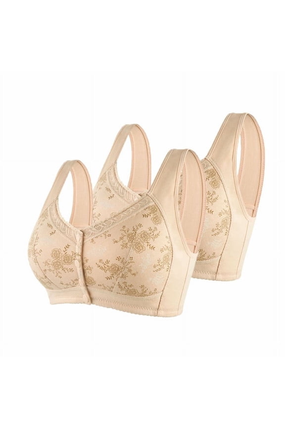 Mrat Front Closure Bras for Women Plus Size Bandeau Racerback Bras Tank Tops with Built in Bras Padded Bralettes for Women Large Breasts Front Closure Bras Lingerie Bras Beige 3XL