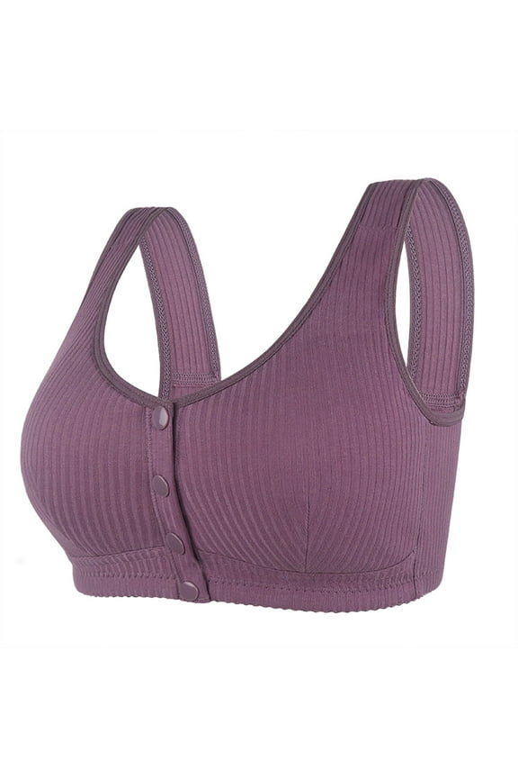 Ladies Bras Casual Front Button Shaping Cup Shoulder Strap Underwire Bra Plus Size Wire-Free Cami with Built in Bra L_11 Purple 52