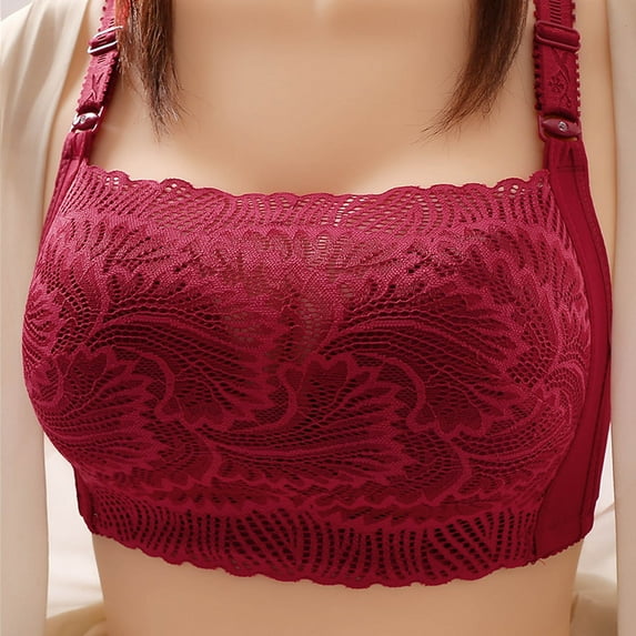 Mrat Ladies Bras Wireless Bra Wireless Plus Size Bras for Small Breasted Zip Front Sports Bras Wireless Strapless Lingerie Underwire Nursing Bras Wine_C L