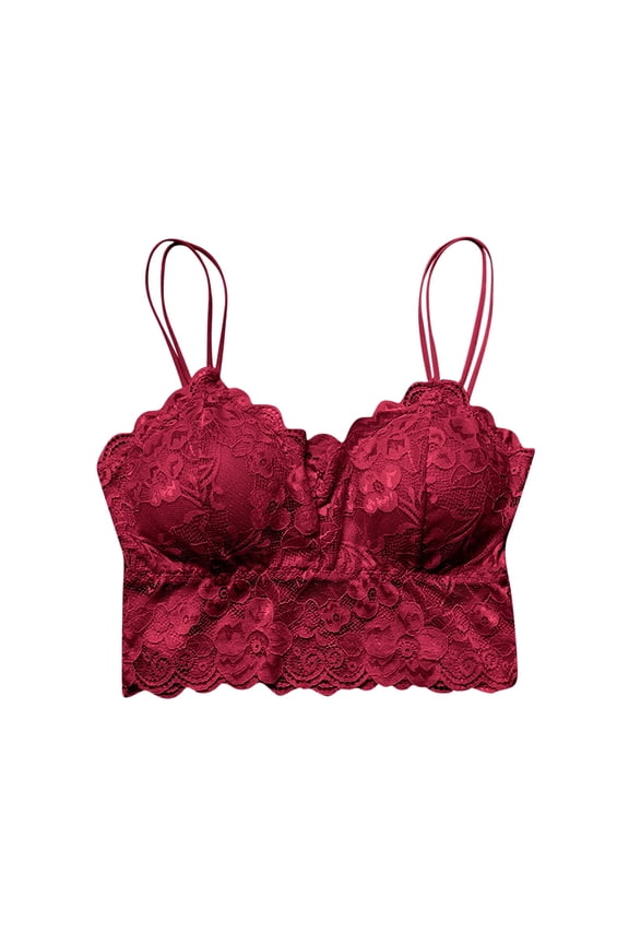 Mrat Longline Bras for Women Women Solid Underwired with Breast Pad Lace Lingerie Everyday Bras Strapless Bra for Large Breasts L_15 Wine L