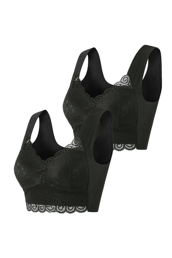 Mrat Nippleless Bras Womens Lace Beauty Back Solid Strap Wrap Plus Size Bra Underwear Underwire Bras for Women L_10 Black 2XL