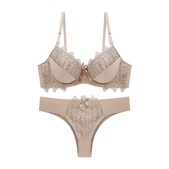 Mrat Push up Bras for Women Lace Solid Underwear Sports Bras Pack Plus Size Bralettes Wireless with Support and Lift Pajamas Embroidered Ladies Underwire Intimates Set Beige_B L