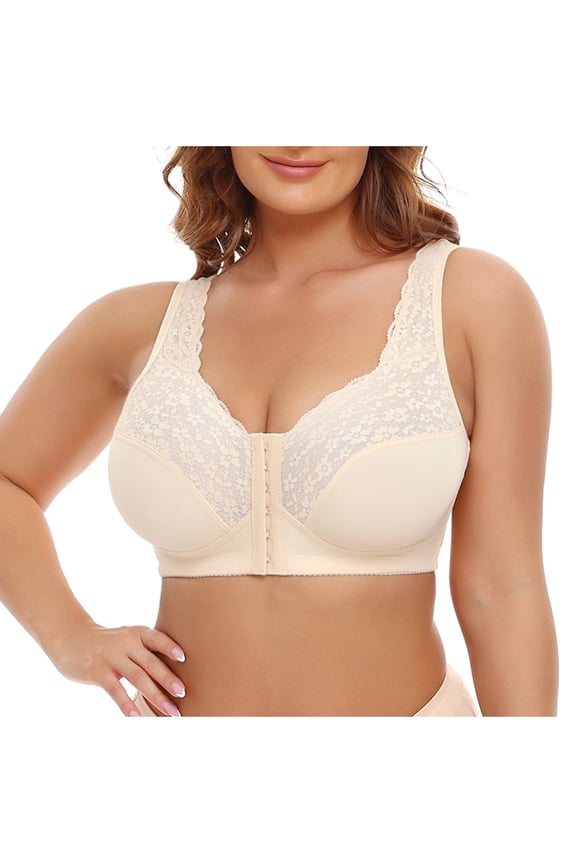 Mrat Strapess Bras for Women Large Bust Womens Lace Beauty Back Solid Bandeau Cotton Bralettes for Women Strapless Bras for Women Large Bust Strap Wrap Hollow Out Bra Underwear Beige XL
